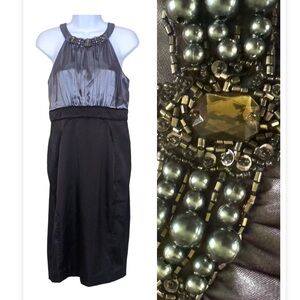 Jones Wear Dress 12 Jeweled Neck Party Evening Prom Satin Color-block Sheath